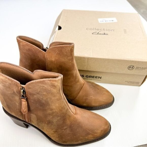 Clarks Booties womens size 9 leather dark brown scene zip ankle - Picture 10 of 10